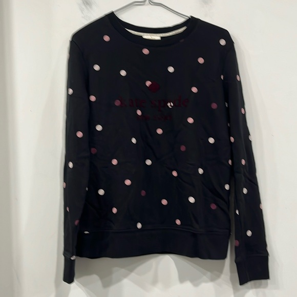 Kate Spade Broome Street Bakery Pink Dot on Black Cotton Terry Sweatshirt XS - Picture 3 of 11